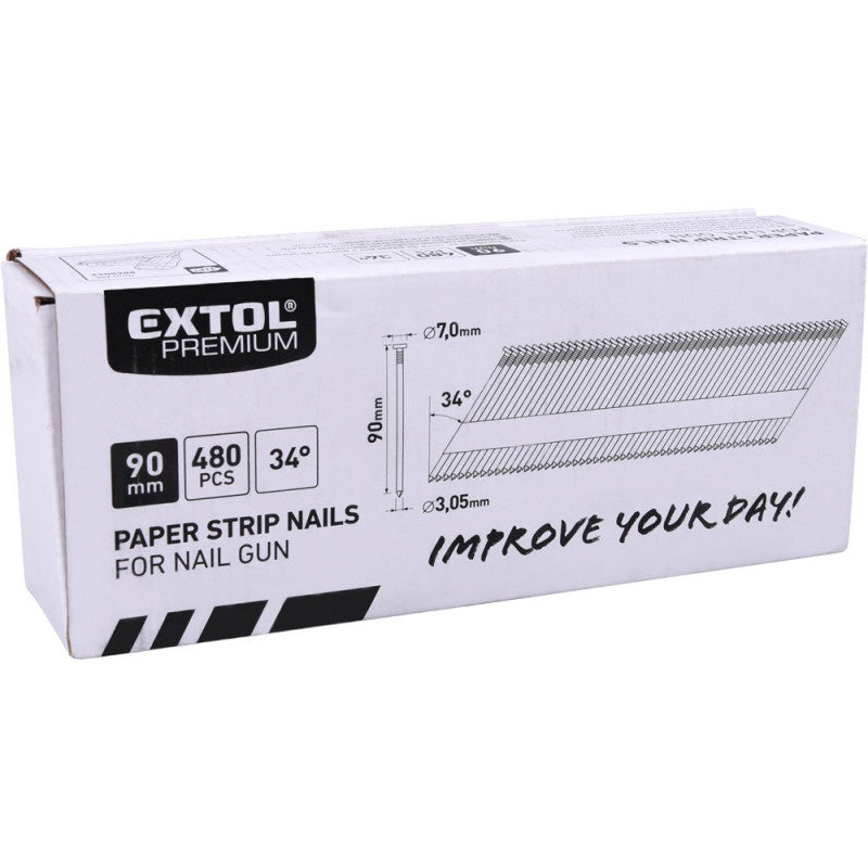 EXTOL PREMIUM szeg fejjel 8865042- és 8894580-hoz, gyűrűs, 480 db; szár átm:3,05mm, fej átm:7mm, hossz.:75mm, 40 db-onként papírszalag