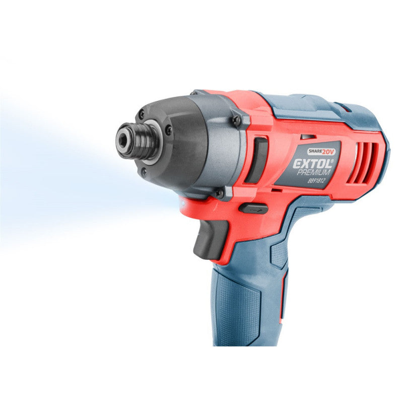 EXTOL PRMIUM akkus ütvecsavarozó, Share20V, 1/4" hatszög, Li-ion; ford.: 2.800 1/min, 180 Nm, AKKU és TÖLTŐ NÉLKÜL