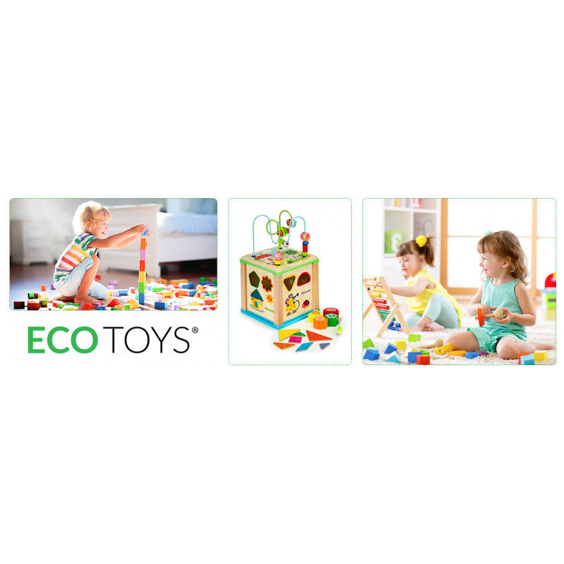 Fa formaillesztő oktató kocka + tábla Ecotoys, gyerek játék, oktatási eszköz, fa játék, logikai játék