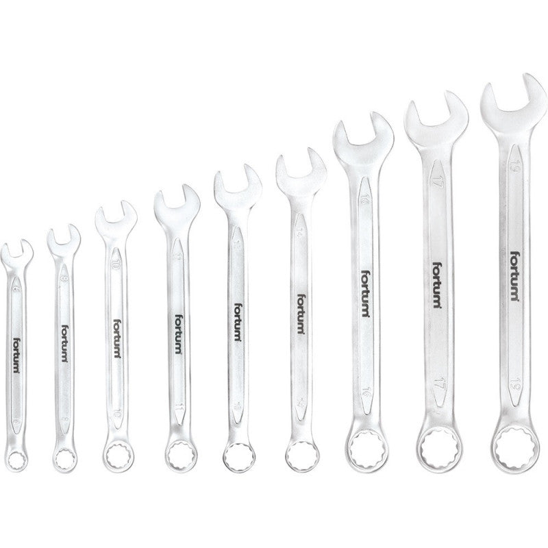 FORTUM csillag-villás kulcs klt. 9db, 6-19mm 61CrV5, mattkróm, vászon tok FORTUM