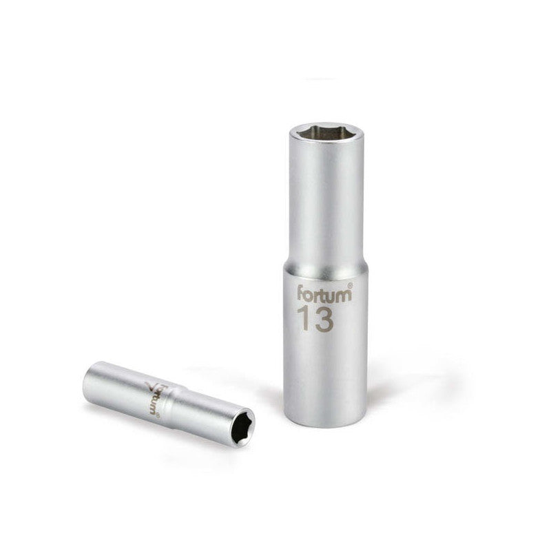 FORTUM dugófej, hosszított, 1/4", 14mm, 61CrV5, mattkróm, 50mm hosszú