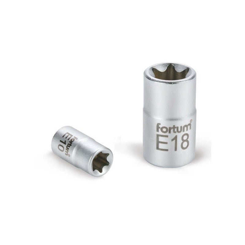 FORTUM dugófej, torx, 1/2", 61CrV5 mattkróm, 38mm hosszú; E10 FORTUM