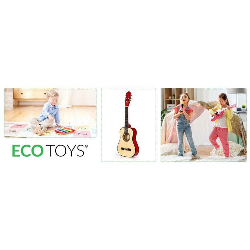 Gyermek nagy fa gitár 6 húros ECOTOYS - játékos hangszer, gyermek gitár, fa hangszer