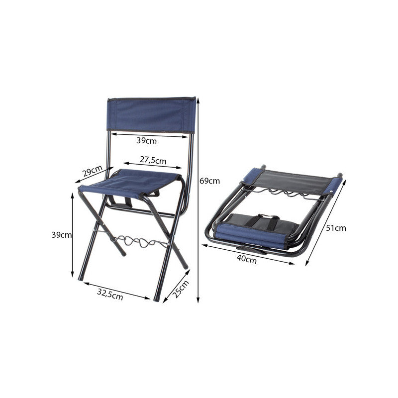 Horgász szék háttámlával és bot tartóval