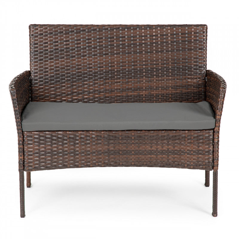 Kerti bútor szett: asztal, 2x karosszék, rattan pad