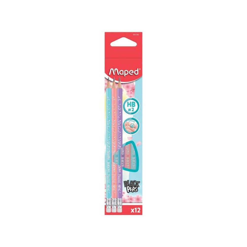 Maped: Black Peps Pastel háromszög alakú grafitceruza készlet - 12 darab
