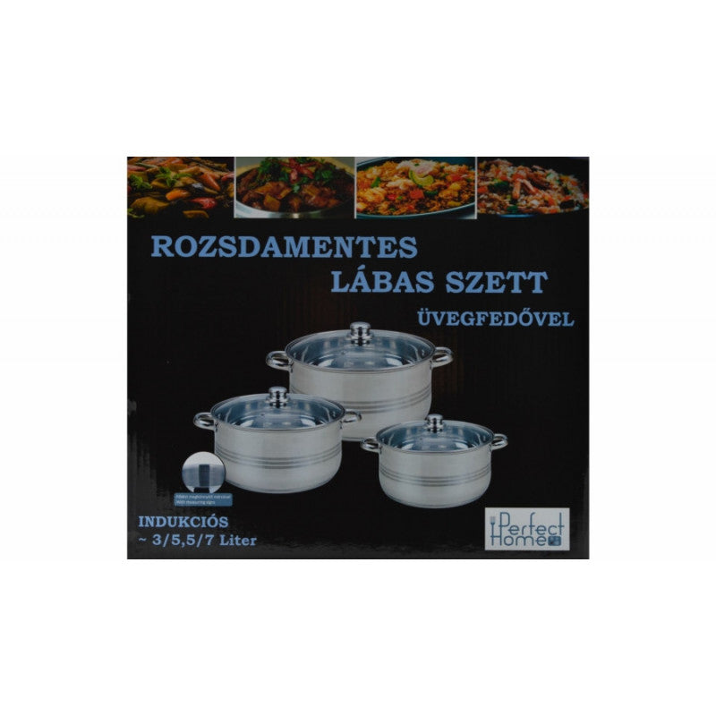 Rozsdamentes edénykészlet / lábas szett üvegfedővel