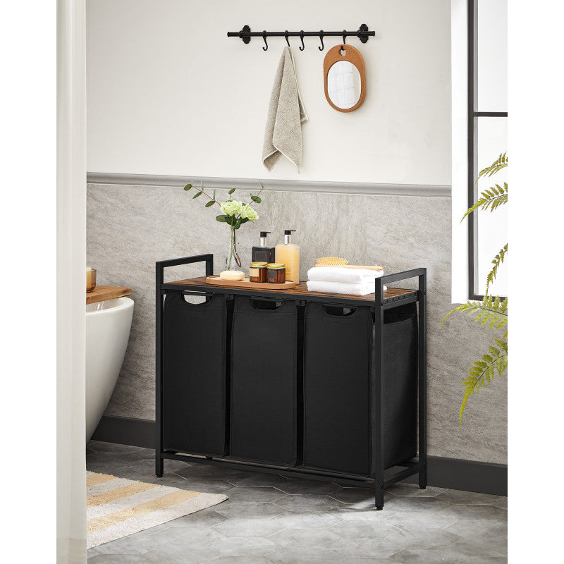 Ruhaválogató kosár, 3 kosár, acél polc, loft szerkezet