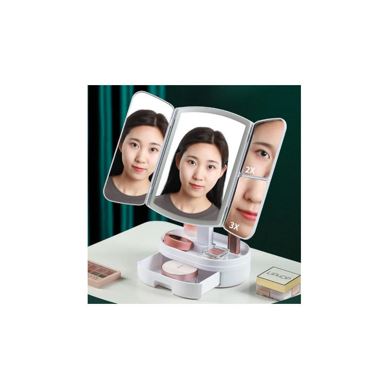 Sminktükör LED világítással, összecsukható, nagyítós tükör