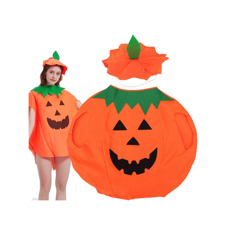 Tök jelmez álca Halloween-ra - gyerek és felnőtt méretben, aranyos narancssárga tök designnal, kiegészítőkkel.