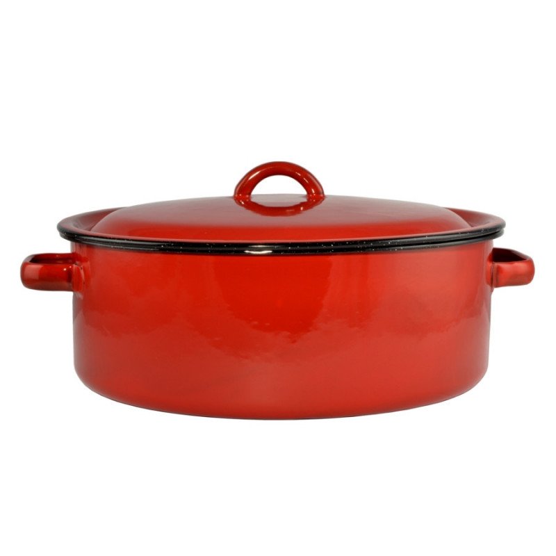 Zománcozott lábas fedővel piros-cirmos 34 cm