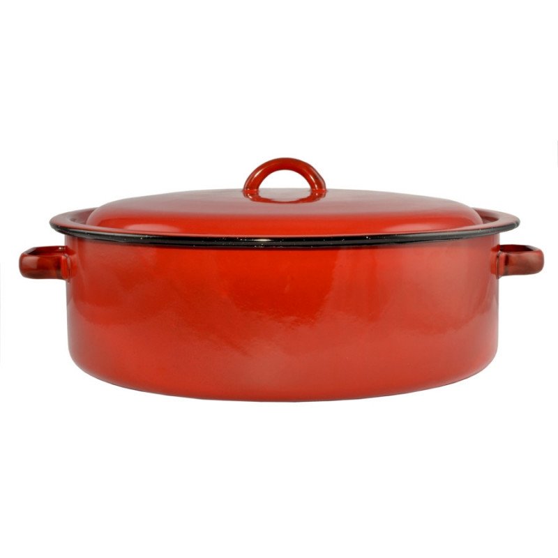 Zománcozott lábas fedővel piros-cirmos 38 cm
