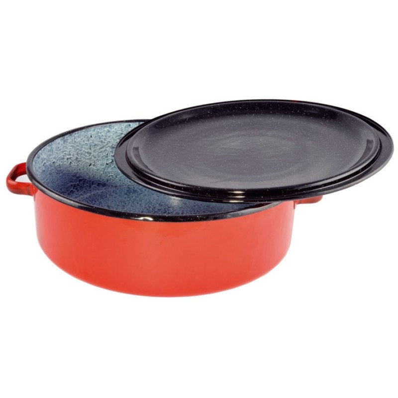 Zománcozott lábas fedővel piros-cirmos 38 cm