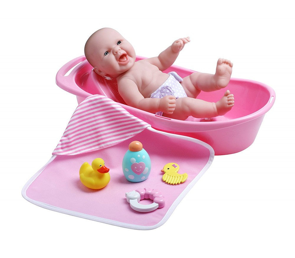 Berenguer Újszülött játékbaba fürdőköpenyben káddal - 33 cm - rózsaszín