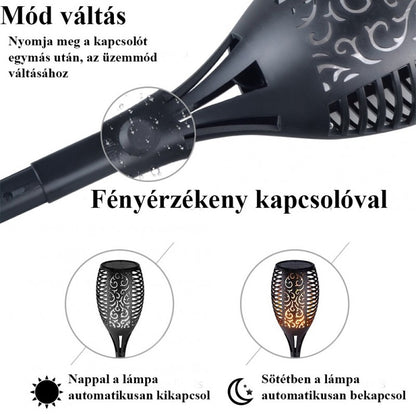 Kültéri lámpa, fáklya állólámpa, díszvilágítás (napelemes)