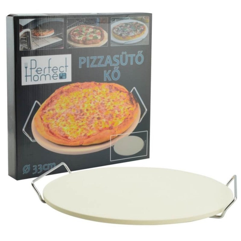 Pizzasütő kő lap, állvánnyal - 33 cm (Perfect Home)