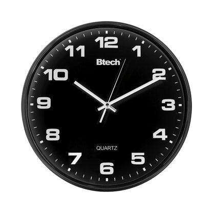 Btech BH-110 falióra, 32 cm átmérő, fekete számlap, fekete keret, műanyag