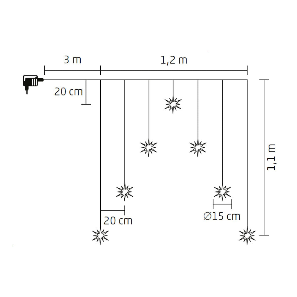 Home KAF7WW akril hópehely fényfüggöny, kül- és beltéri kivitel, 7 db melegfehér LED, szélesség 1,2 m