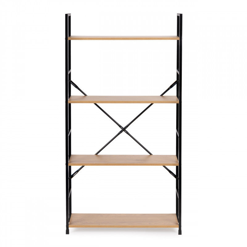 Modern széles fa könyvespolc 4 polccal LOFT