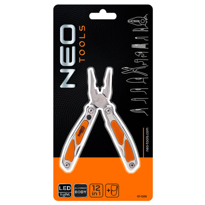 NEO TOOLS Multifunkciós szerszám, 12 funkció, beépített LED lámpa, nyitva/összecsukva: 155mm/100mm 01-026