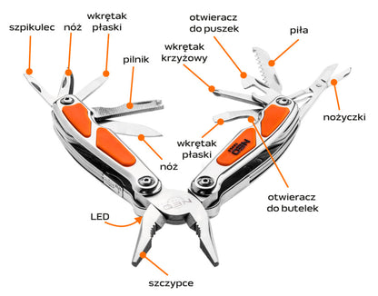 NEO TOOLS Multifunkciós szerszám, 12 funkció, beépített LED lámpa, nyitva/összecsukva: 155mm/100mm 01-026