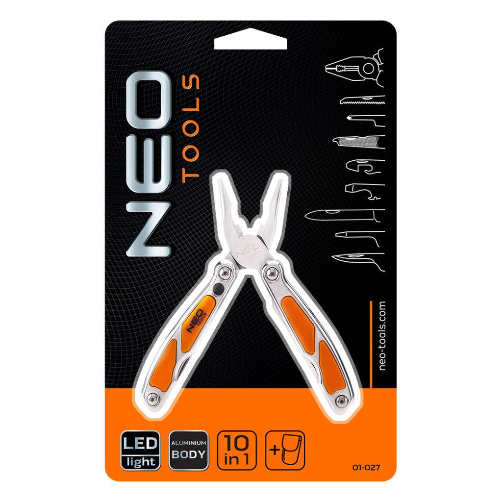 NEO TOOLS Multifunkciós szerszám, 10 funkció, beépített LED lámpa, nyitva/összecsukva: 105mm/75mm 01-027