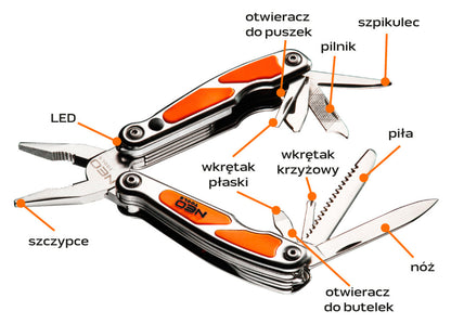 NEO TOOLS Multifunkciós szerszám, 10 funkció, beépített LED lámpa, nyitva/összecsukva: 105mm/75mm 01-027