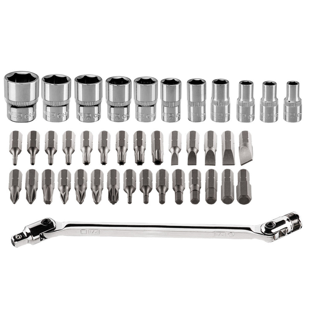NEO TOOLS Dugókulcskészlet + bitkészlet 1/4", 41db 25 év garanciával 08-603