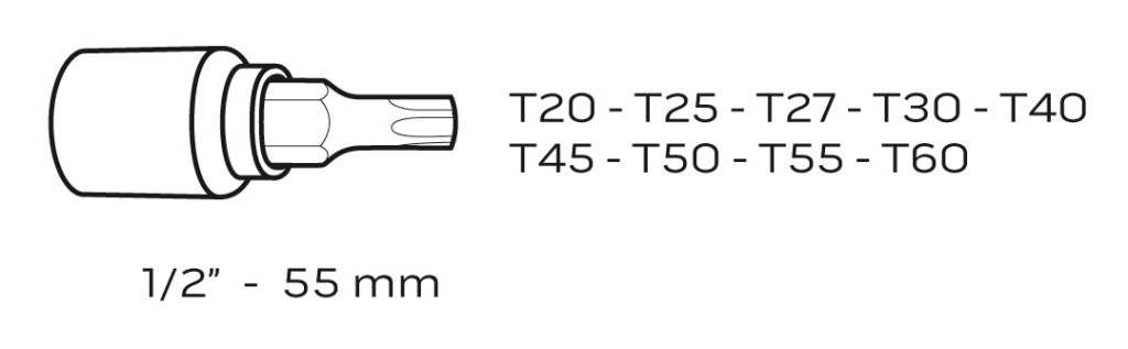 NEO TOOLS Torxkulcs készlet 9db, 1/2" 55mm 25 év garanciával 08-707