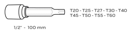 NEO TOOLS Torxkulcs készlet 9db, 1/2" 100mm 25 év garanciával 08-708
