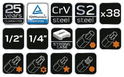 NEO TOOLS Torxbit és kulcskészlet 38db 08-710