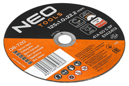 NEO TOOLS Vágókorong, fémhez, 125x1x22,2mm, 41A 60 S BF INOX, 25db/cs 08-720