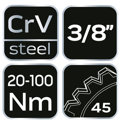 NEO TOOLS Nyomatékkulcs 3/8"x420mm, 20-100NM 25 év garanciával 08-824