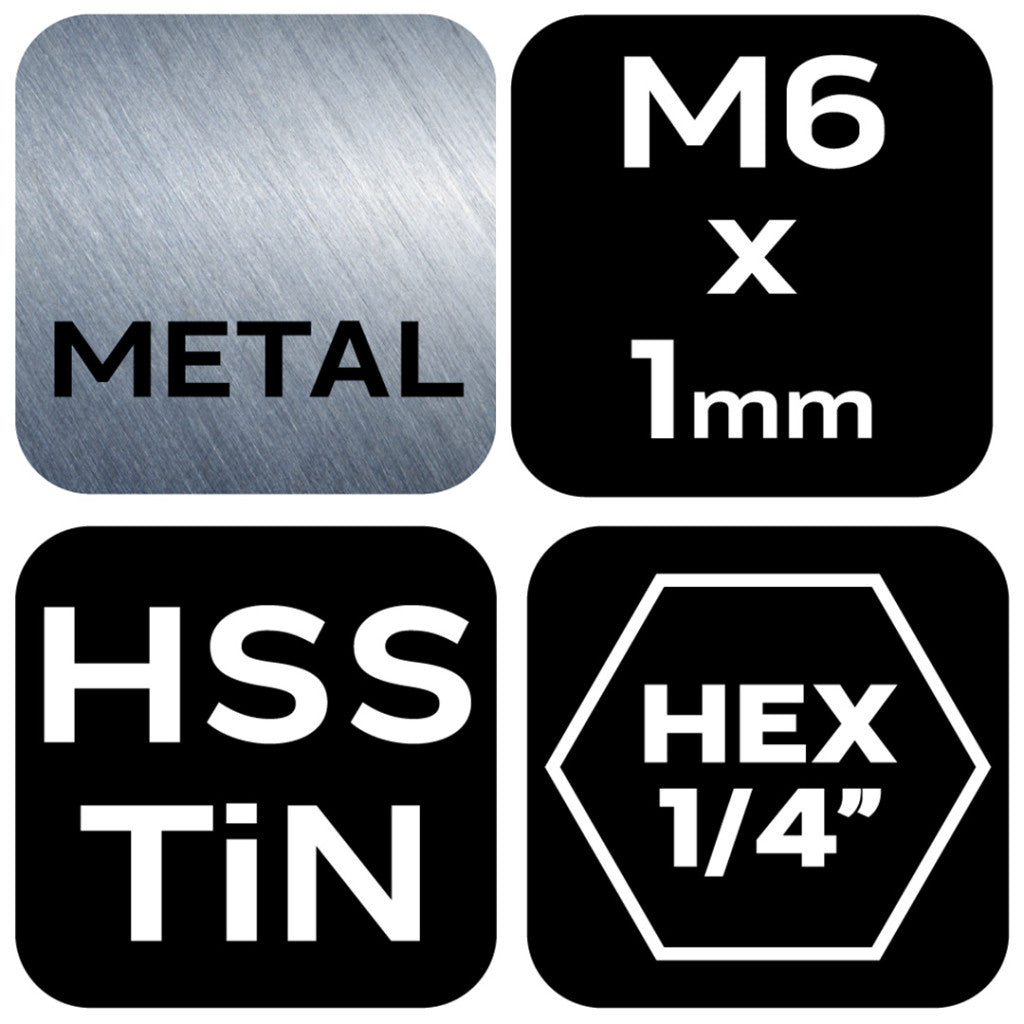 NEO TOOLS Gépi menetfúró, 2az1ben előfúró éllel, HSS-Titán, M6X1mm, hatszög szárral 08-953
