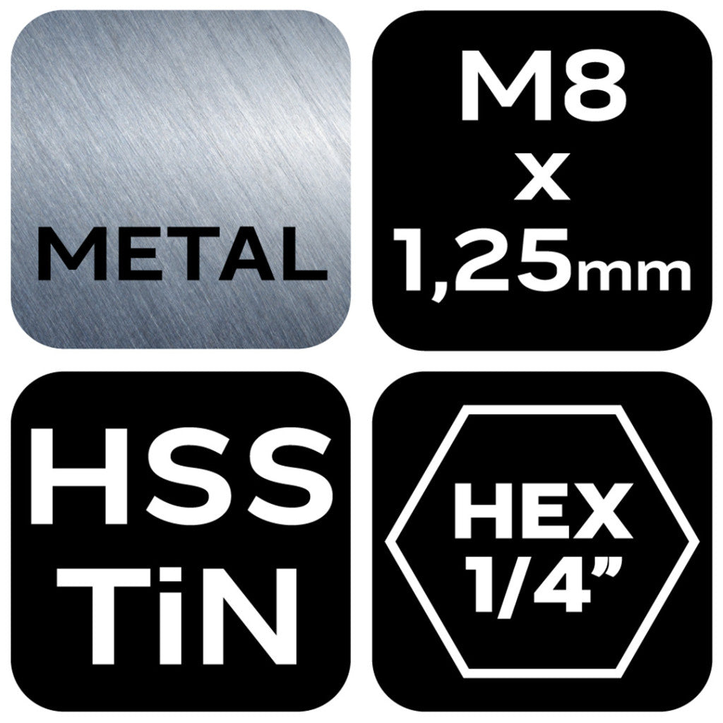 NEO TOOLS Gépi menetfúró, 2az1ben előfúró éllel, HSS-Titán, M8X1,25mm, hatszög szárral 08-954