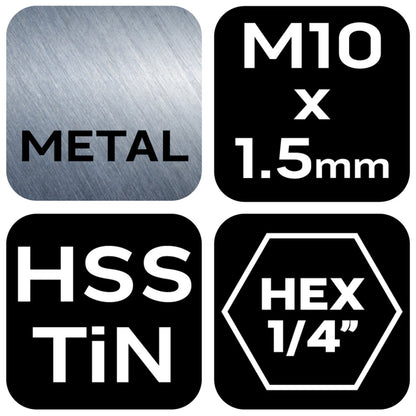 NEO TOOLS Gépi menetfúró, 2az1ben előfúró éllel, HSS-Titán, M10X1,5mm, hatszög szárral 08-956