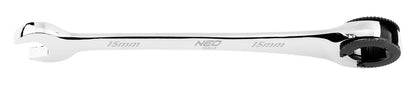 NEO TOOLS Racsnis csillag-villáskulcs, félig nyitott, 15mm 25 év garanciával 09-262