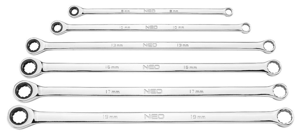 NEO TOOLS Racsnis hosszú csillagkulcs készlet 6db, 8-19mm 09-370