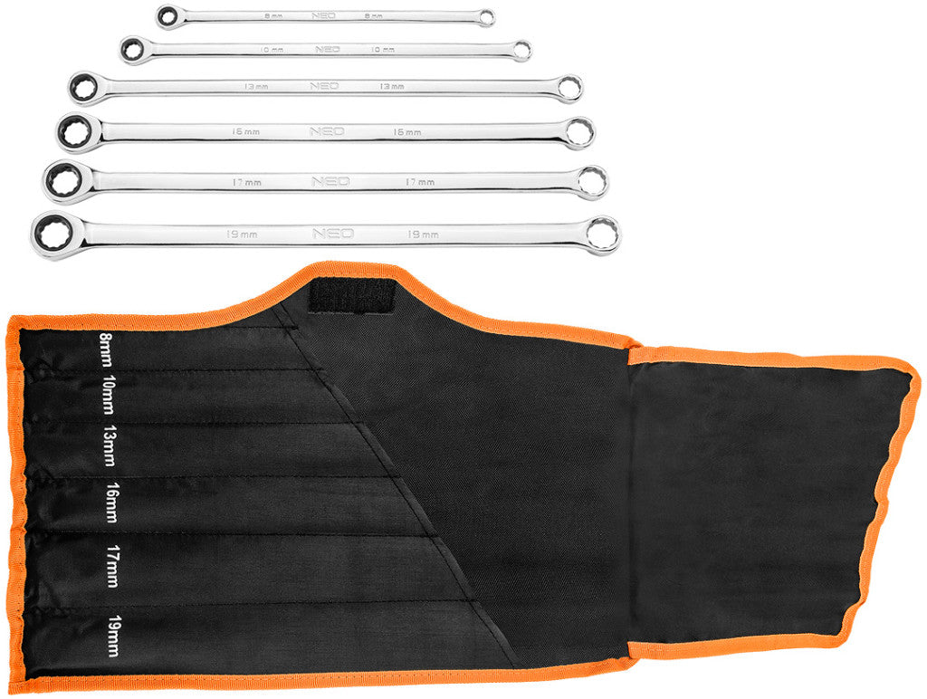 NEO TOOLS Racsnis hosszú csillagkulcs készlet 6db, 8-19mm 09-370