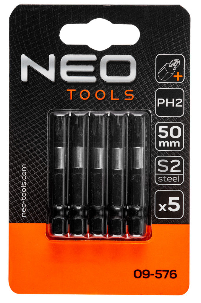 NEO TOOLS Torziós ütvecsavarozó bitek S2, 50mm, PH2, 5db 09-576