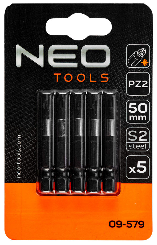 NEO TOOLS Torziós ütvecsavarozó bitek S2, 50mm, PZ2, 5db 09-579