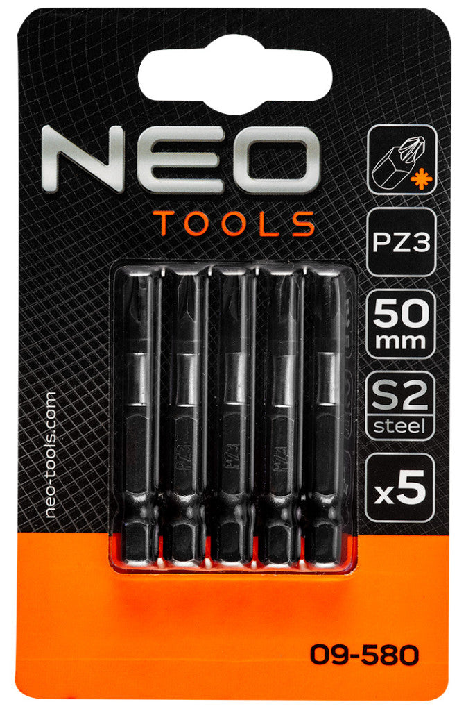 NEO TOOLS Torziós ütvecsavarozó bitek S2, 50mm, PZ3, 5db 09-580