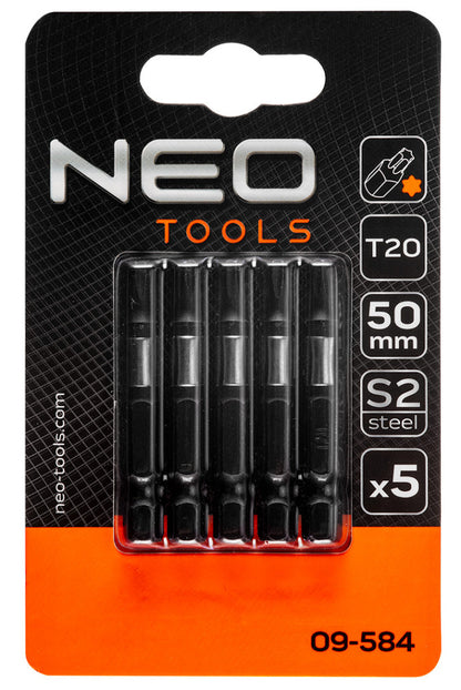 NEO TOOLS Torziós ütvecsavarozó bitek S2, 50mm, T20, 5db 09-584