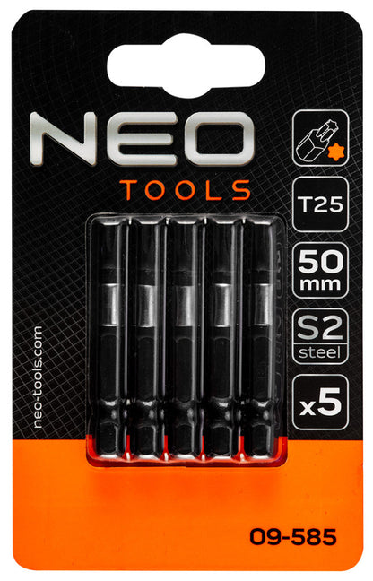 NEO TOOLS Torziós ütvecsavarozó bitek S2, 50mm, T25, 5db 09-585