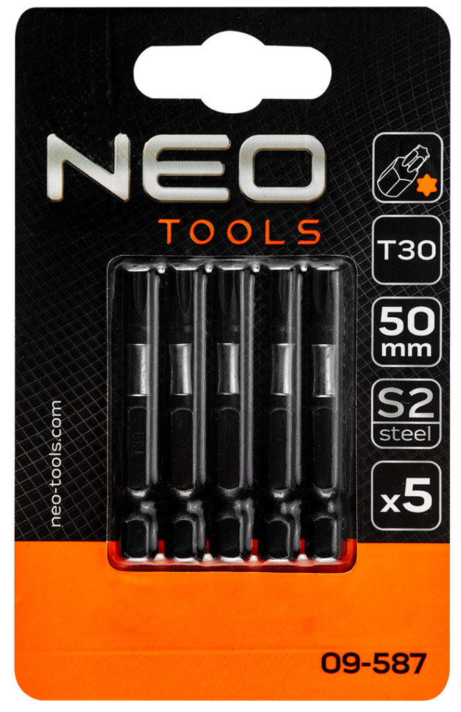 NEO TOOLS Torziós ütvecsavarozó bitek S2, 50mm, T30, 5db 09-587