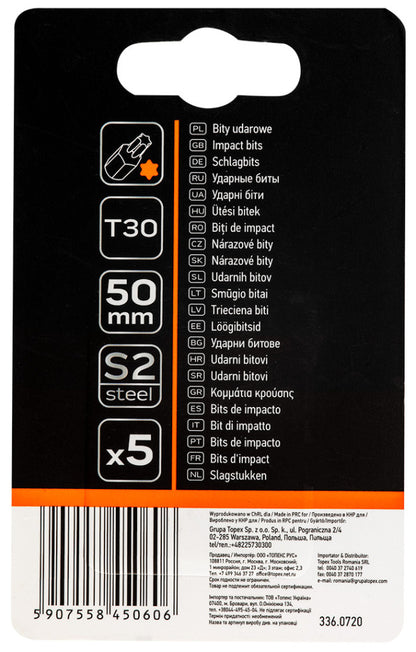 NEO TOOLS Torziós ütvecsavarozó bitek S2, 50mm, T30, 5db 09-587