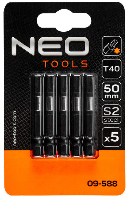 NEO TOOLS Torziós ütvecsavarozó bitek S2, 50mm, T40, 5db 09-588