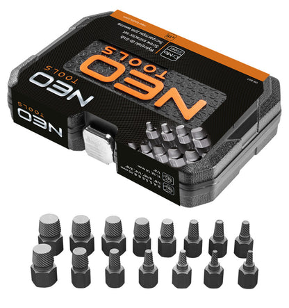 NEO TOOLS Törtcsavar-kihajtó készlet, 1/2", 15db, 3-14mm (M6-M24) 25 év garanciával 09-607