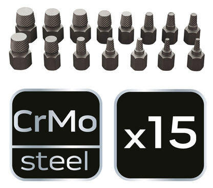 NEO TOOLS Törtcsavar-kihajtó készlet, 1/2", 15db, 3-14mm (M6-M24) 25 év garanciával 09-607