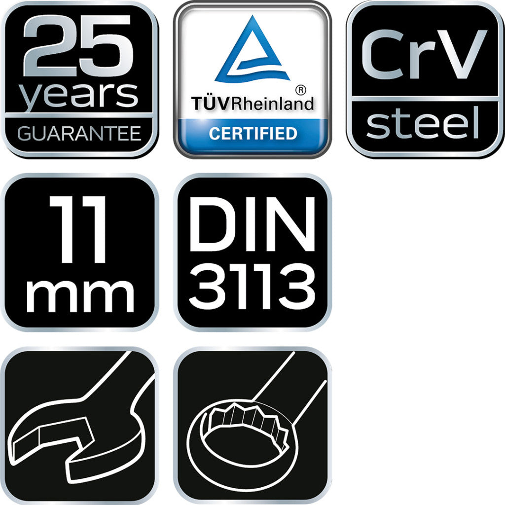 NEO TOOLS Csillag-villáskulcs 11x150mm, CrV, DIN3113 25 év garanciával 09-711